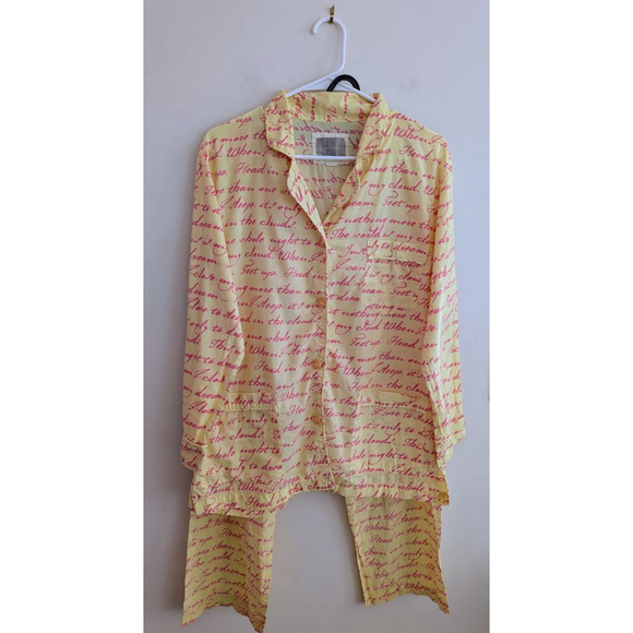 Women's Victoria's Secret Yellow Pink Script Print Pajama Set M - Picture 1 of 8